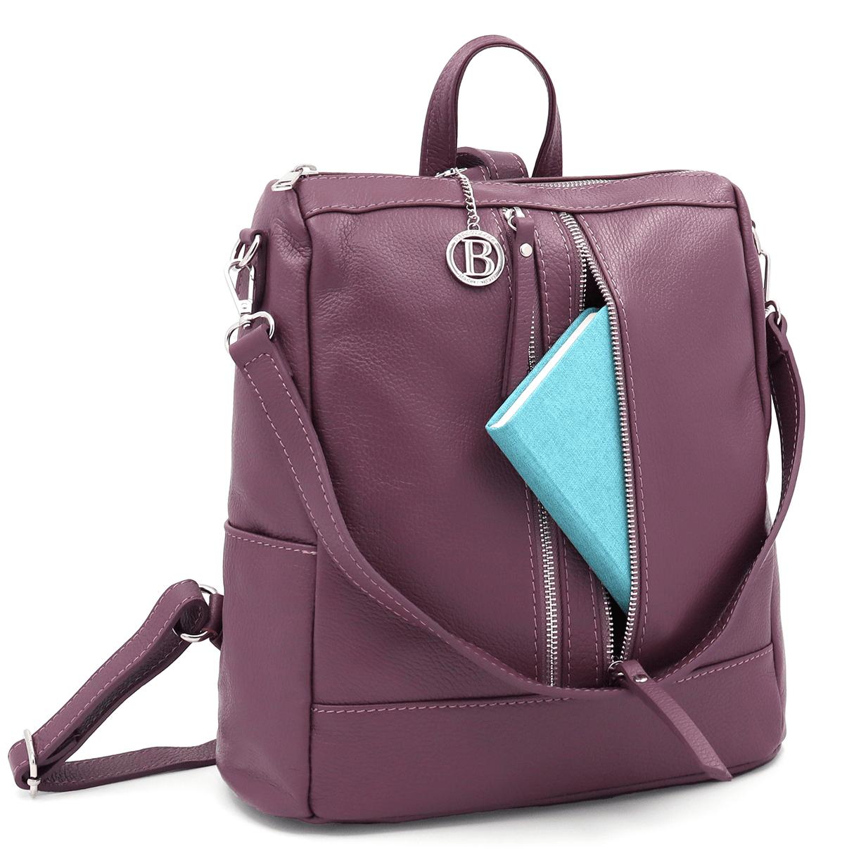 2 az 1-ben - Vittoria természetes bőr hátizsák és táska - lila