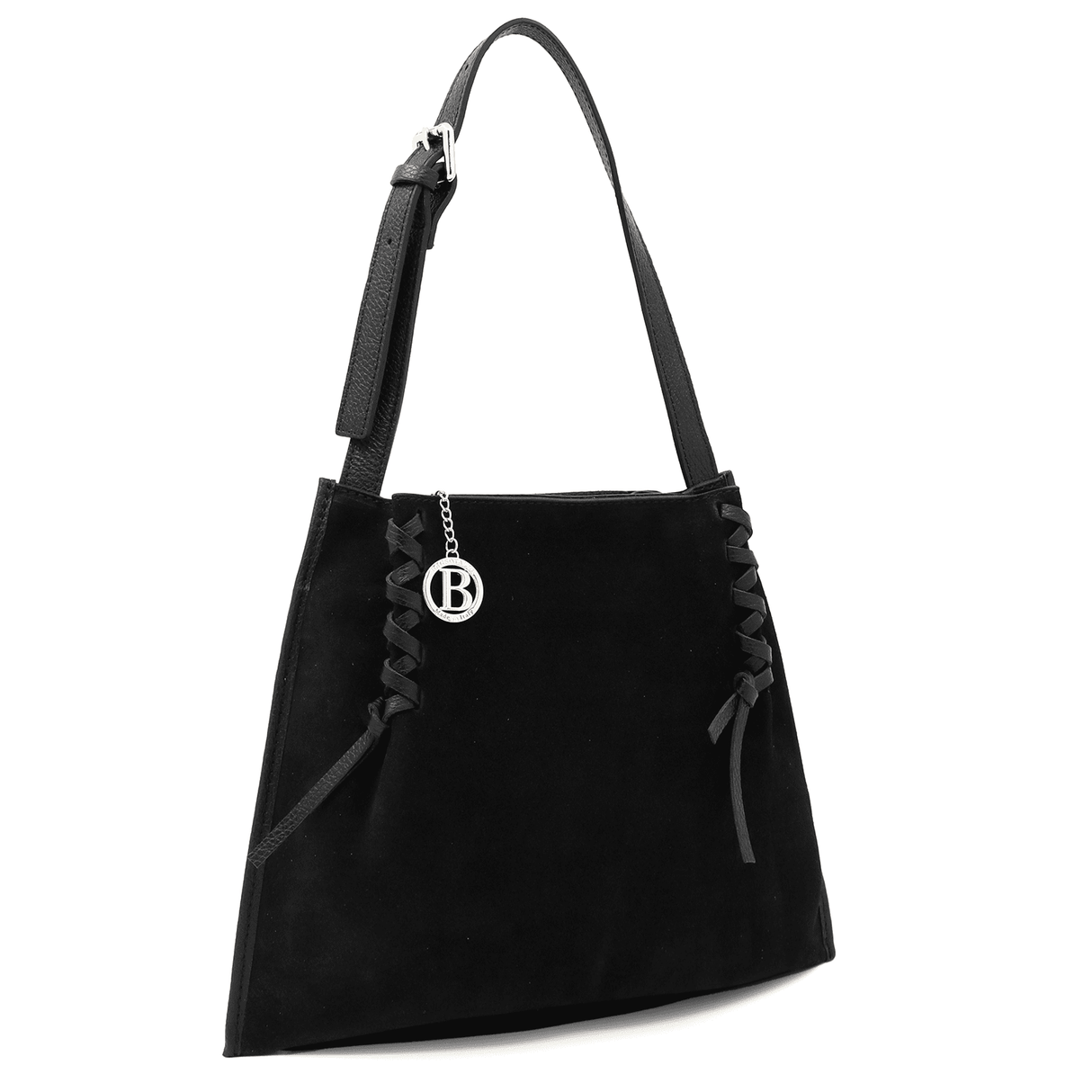 Női táska természetes bőrből és velúrból, 2 fogantyúval, Gabriella - fekete