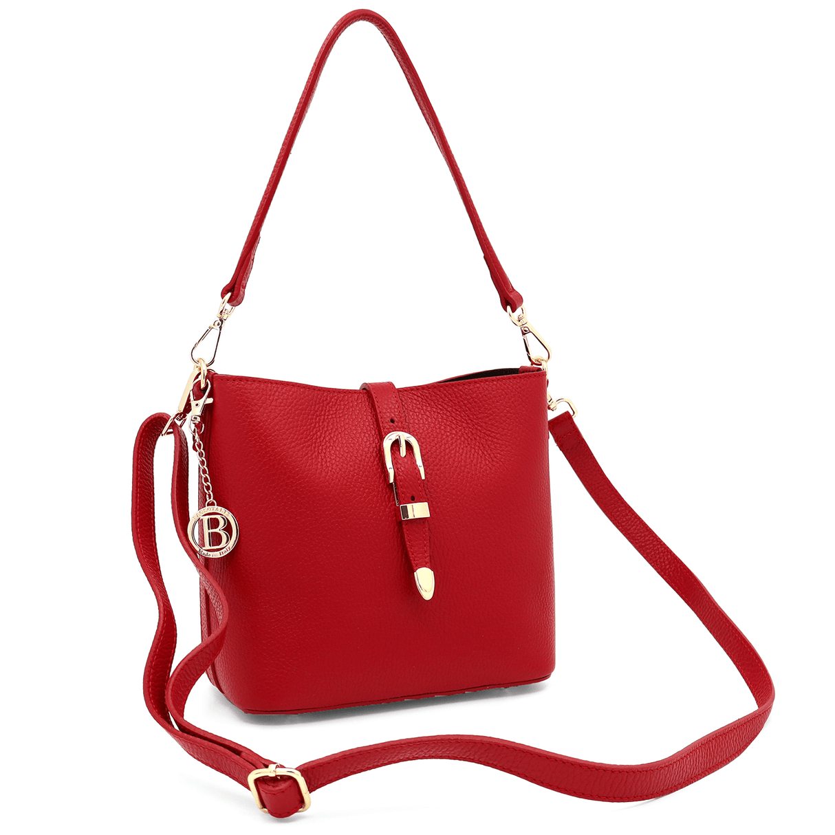 Női válltáska 2 fogantyúval természetes bőrből Alona - piros