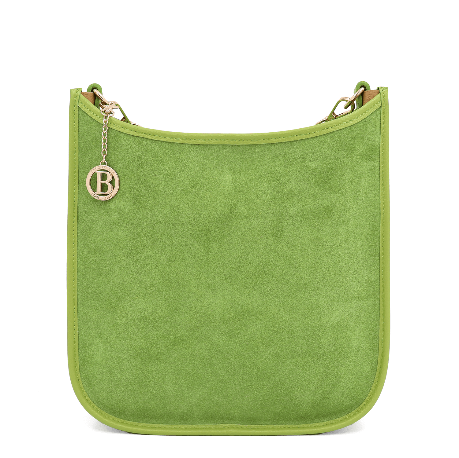 Női táska természetes bőrből és velúrból, 2 fogantyúval, Marisol - zöld