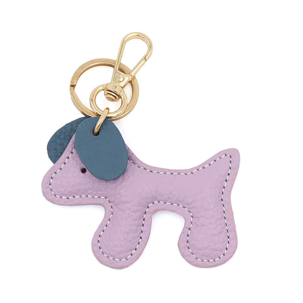 Kulcstartó természetes bőrből, kutya alakú - lila