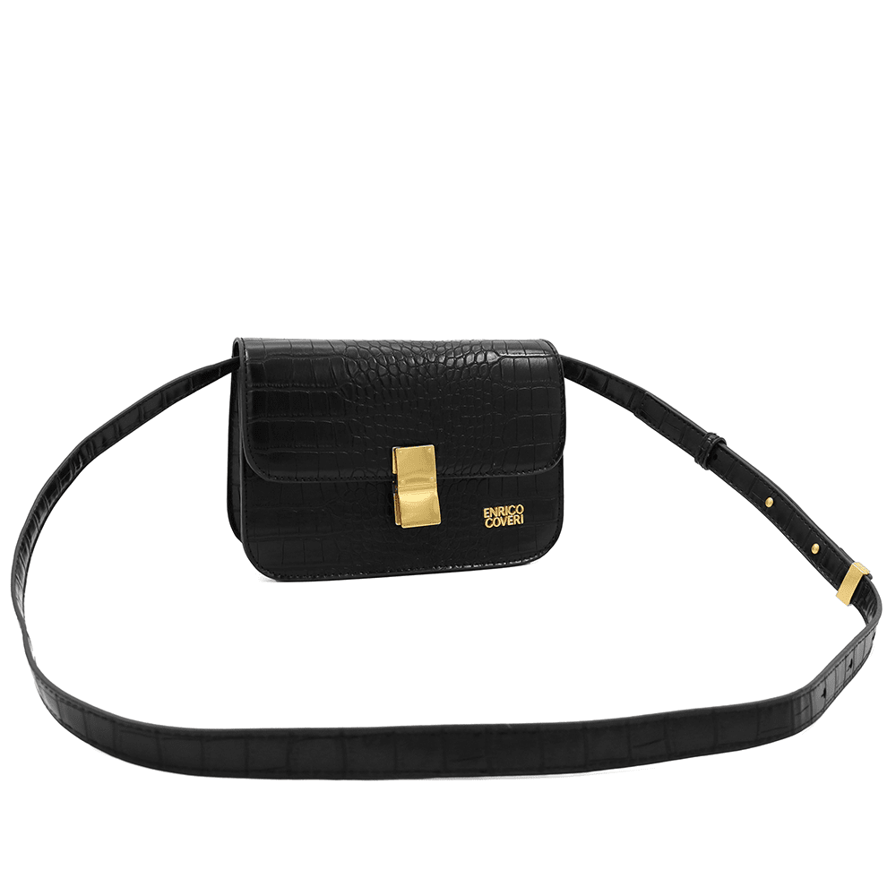 ENRICO COVERI - Női válltáska krokodil mintával - fekete