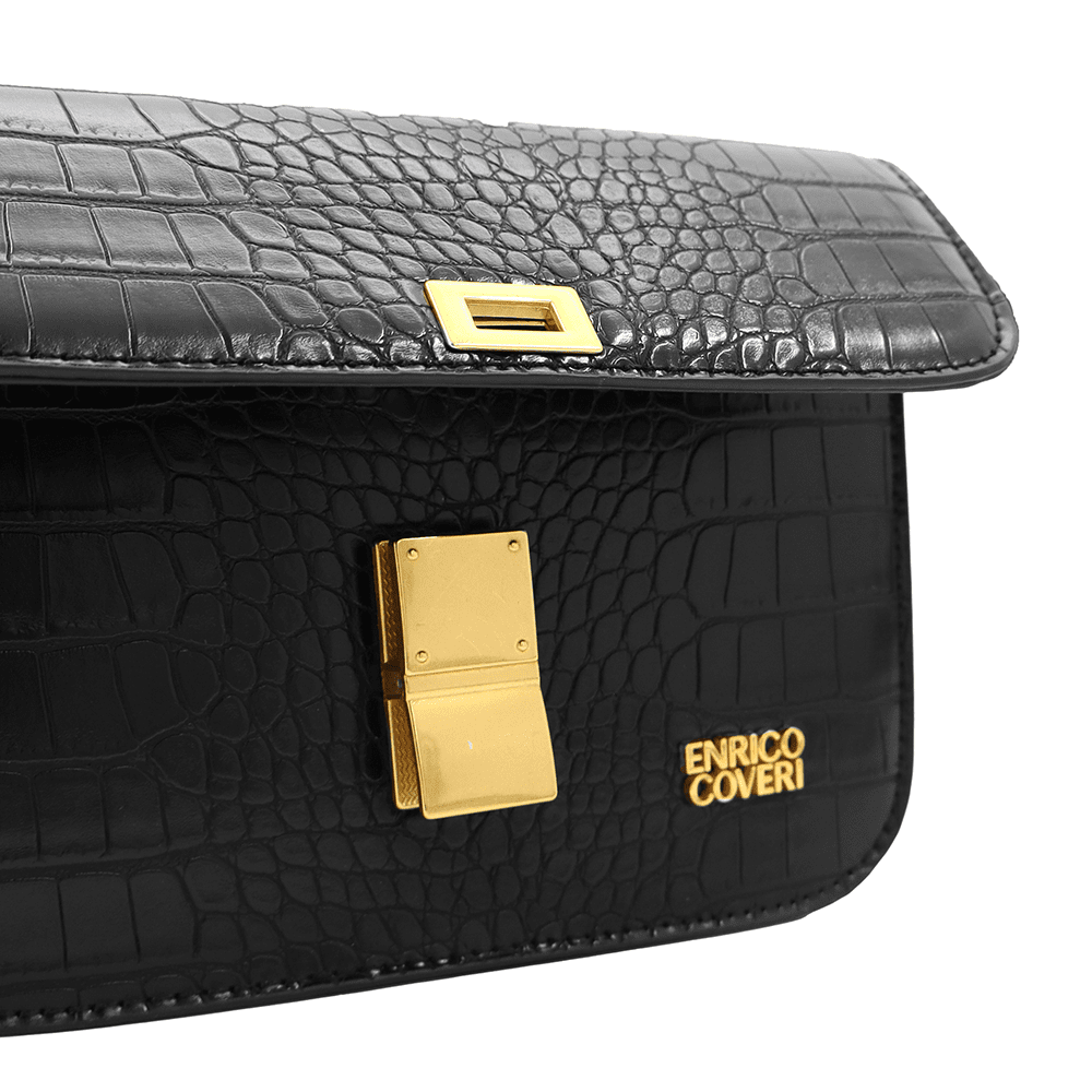 ENRICO COVERI - Női válltáska krokodil mintával - fekete