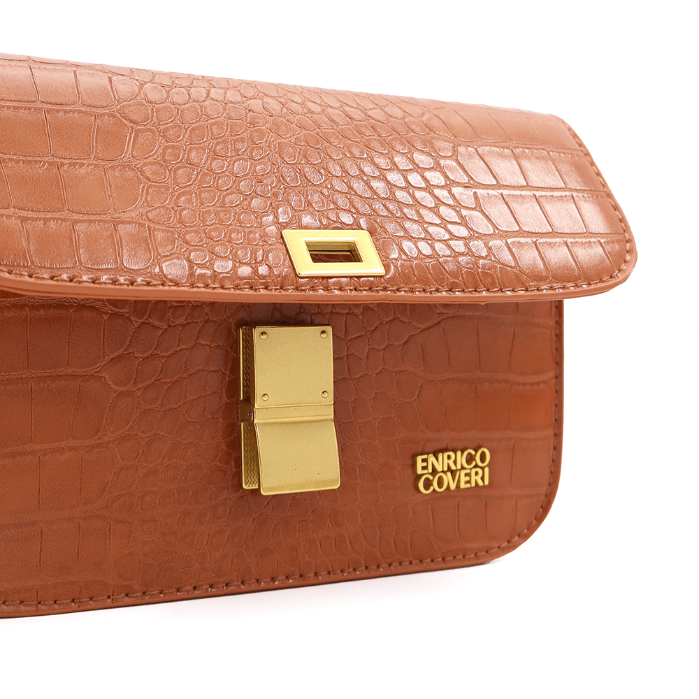 ENRICO COVERI - Női válltáska krokodil mintával - cseréptető barna