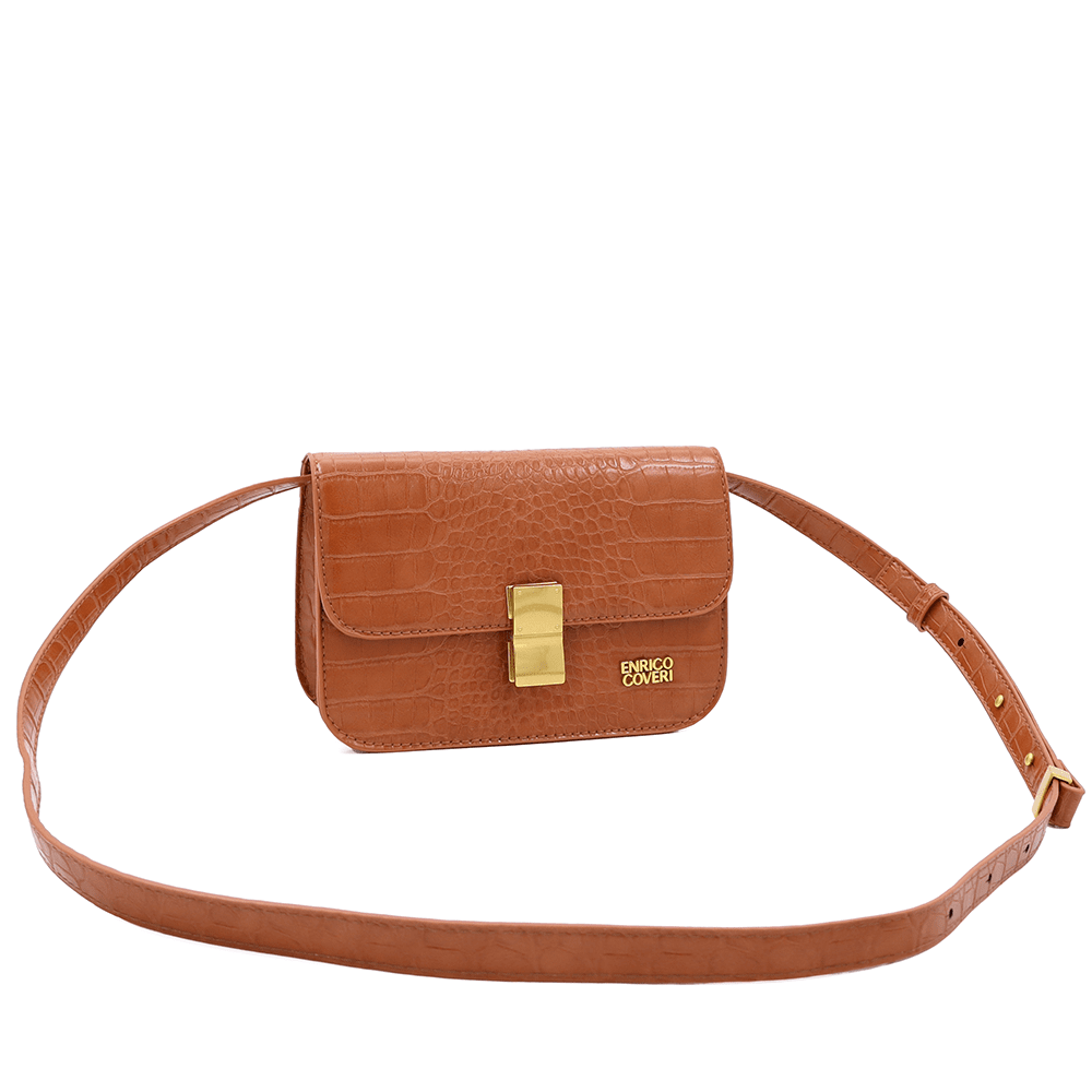ENRICO COVERI - Női válltáska krokodil mintával - cseréptető barna