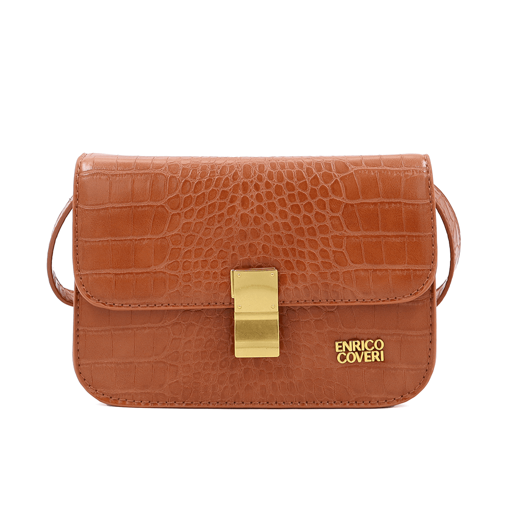 ENRICO COVERI - Női válltáska krokodil mintával - cseréptető barna