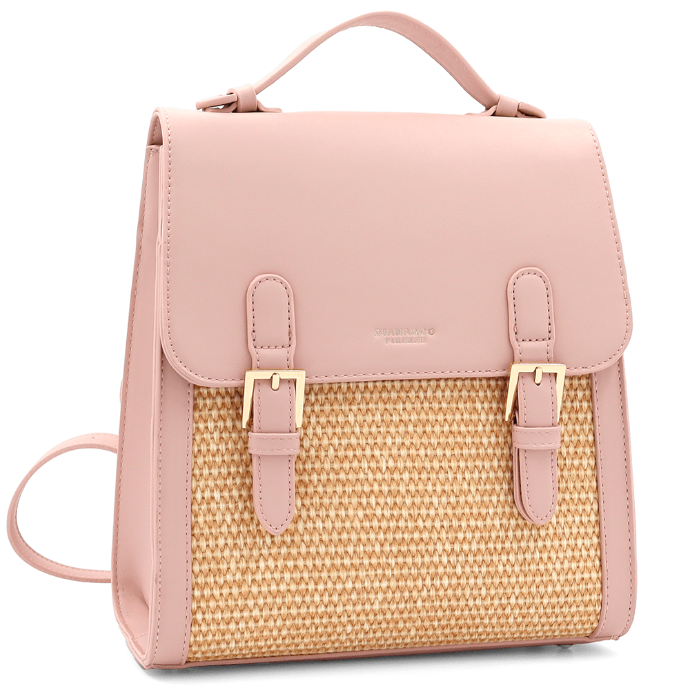 Diana & Co - Női hátizsák szalmával díszítve - rózsaszín