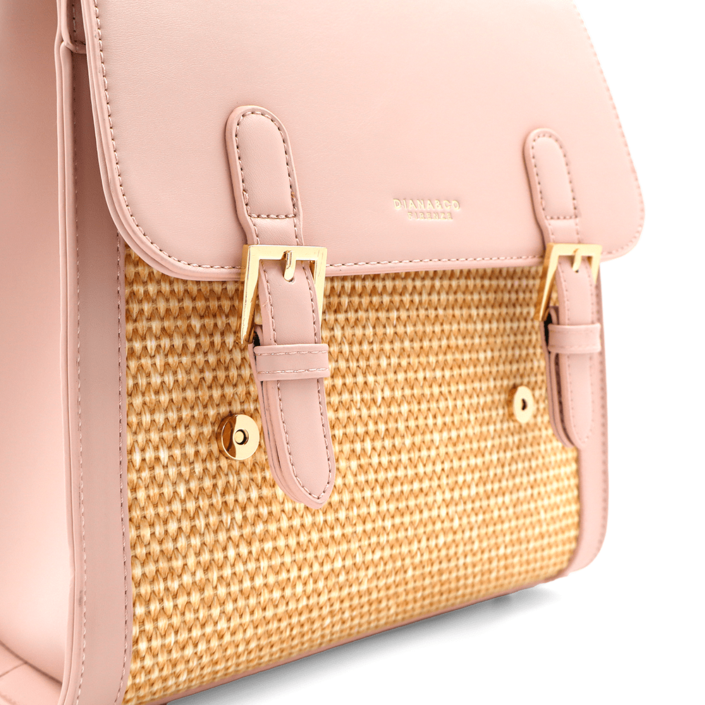 Diana & Co - Női hátizsák szalmával díszítve - rózsaszín