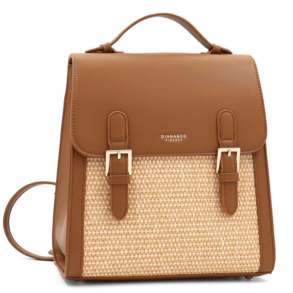 Diana & Co - Női hátizsák szalmával díszítve - barna