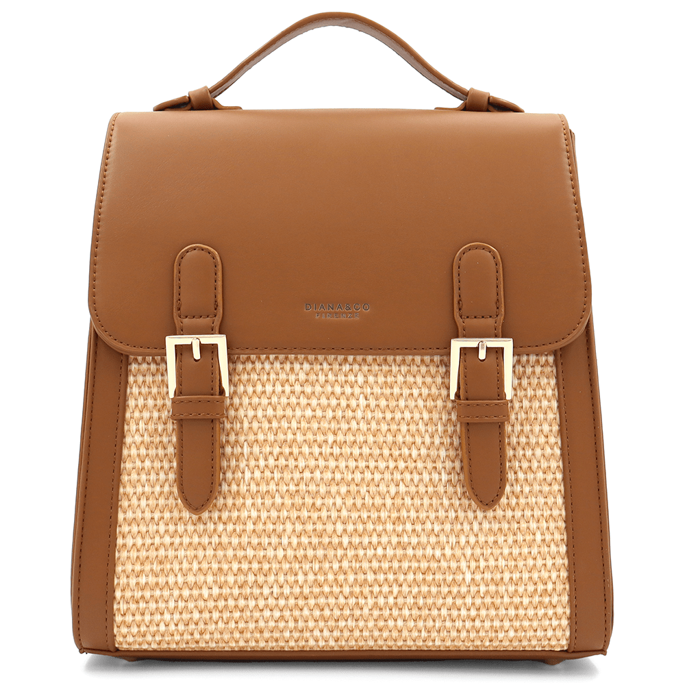 Diana & Co - Női hátizsák szalmával díszítve - barna