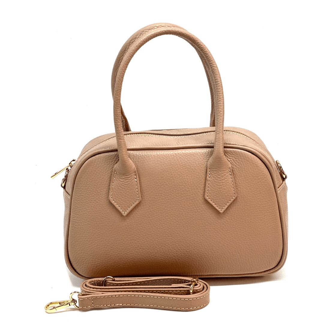 Női táska természetes bőrből, Ria lánccal - rózsaszín