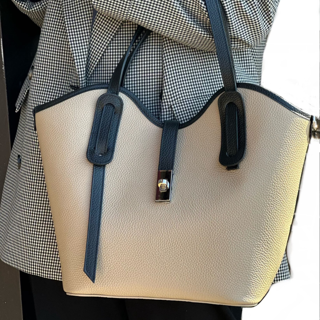 Női táska természetes bőrből Viora - bézs / fekete