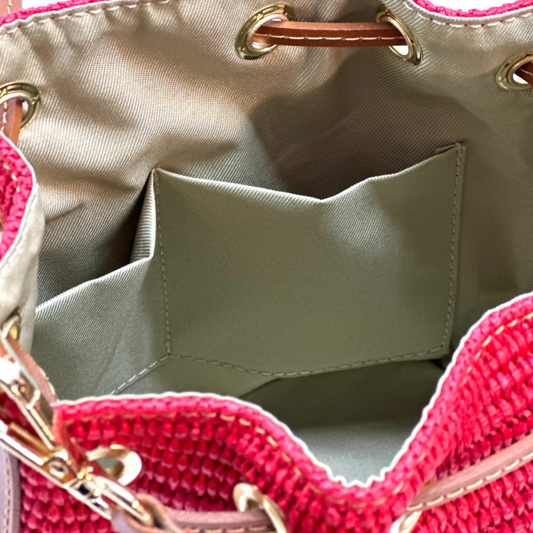 Természetes bőr és rafia táska Arla - zöld