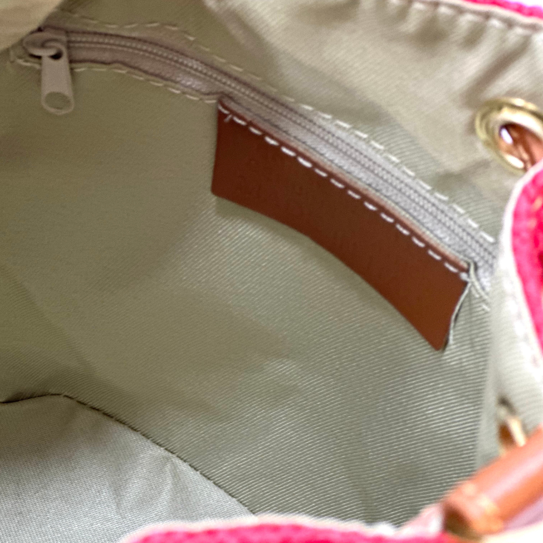 Természetes bőr és rafia táska Arla - fukszia