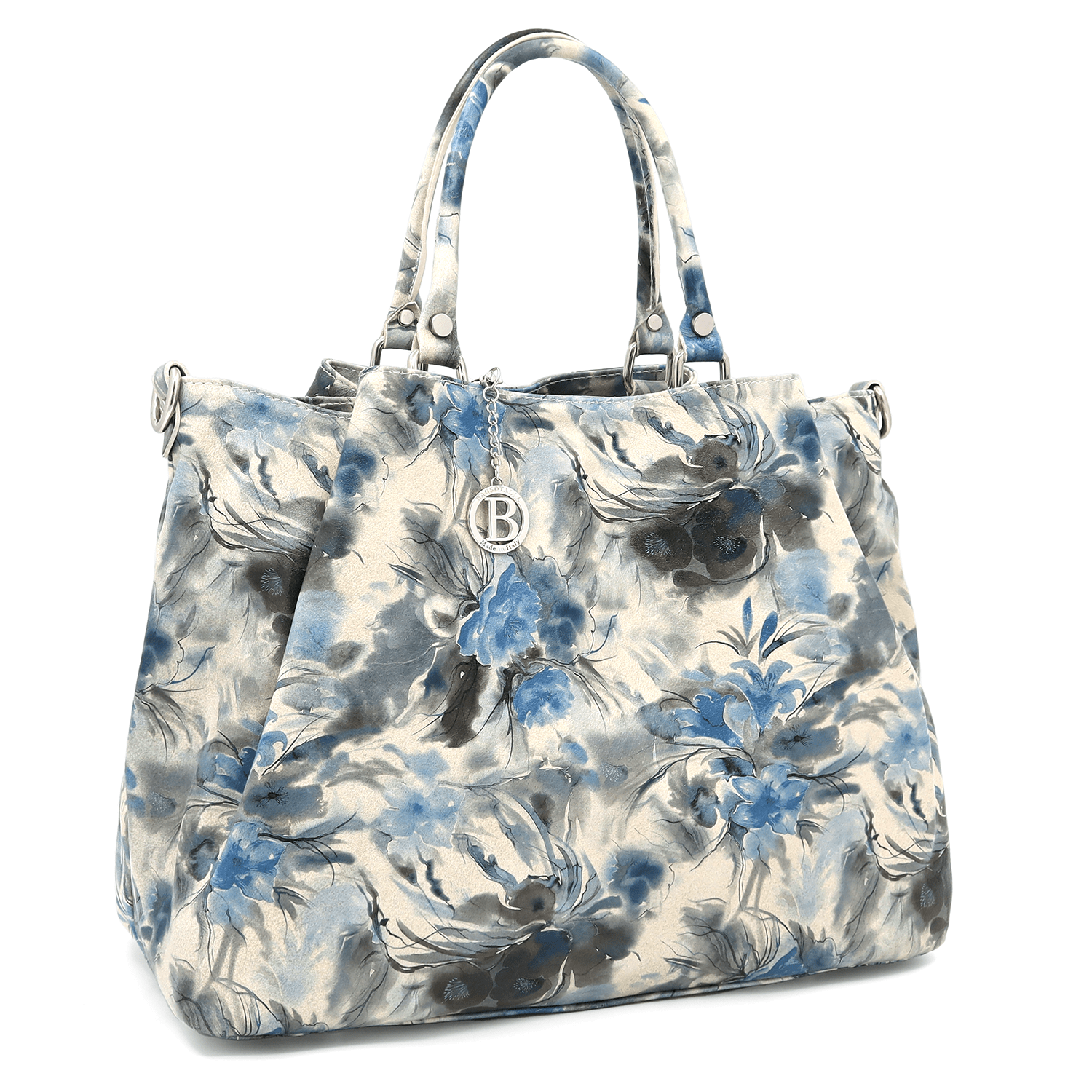 Nagy női táska természetes bőrből, Danica virágmintával