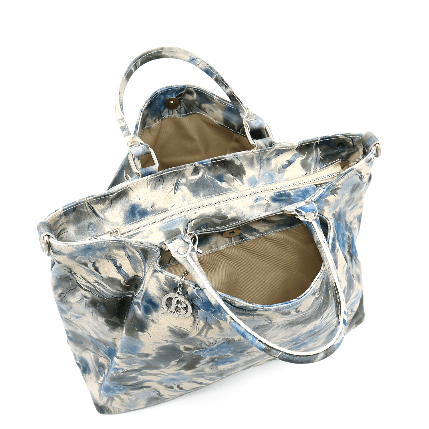 Nagy női táska természetes bőrből, Danica virágmintával