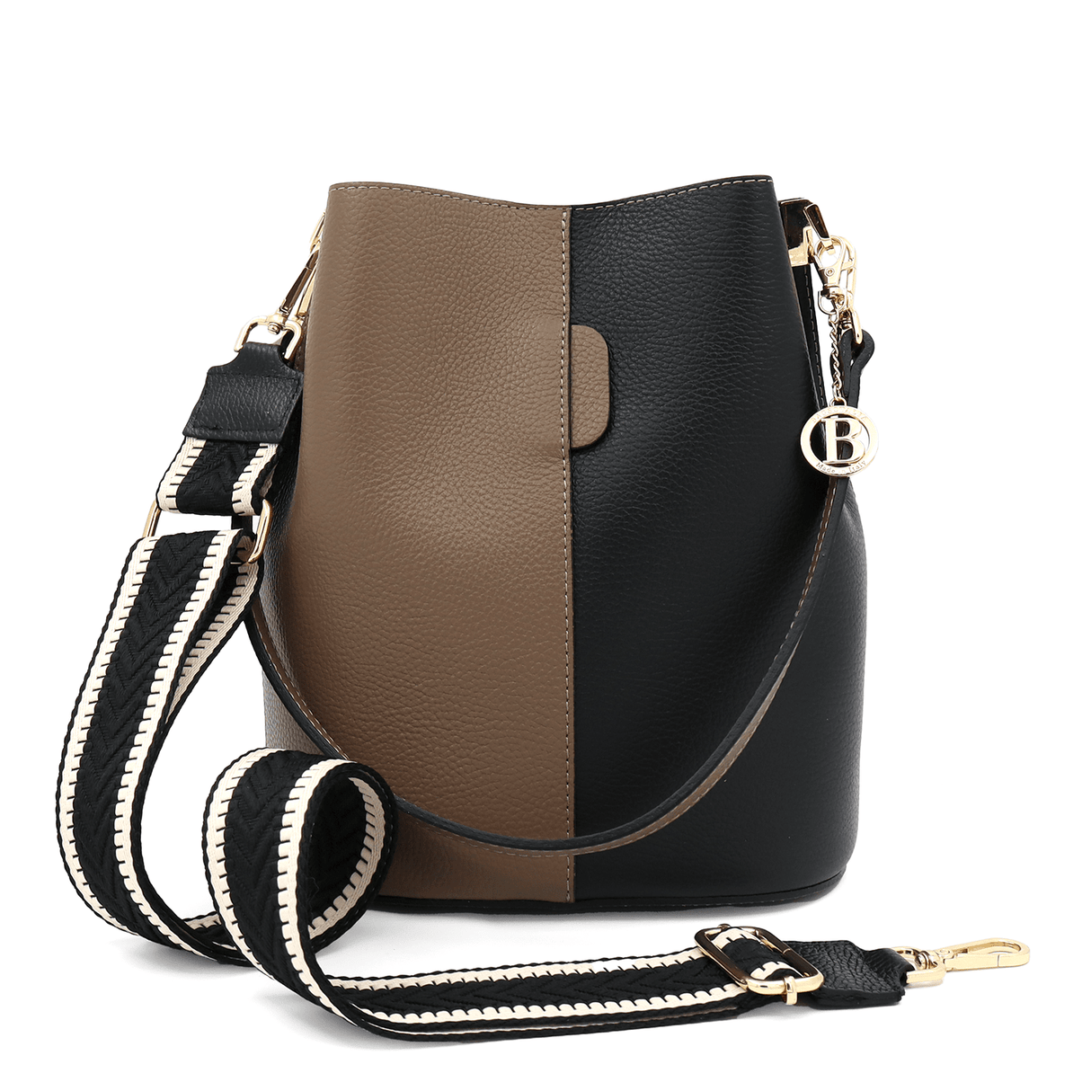 Női táska természetes bőrből, 2 fogantyúval Alba - fekete/barna