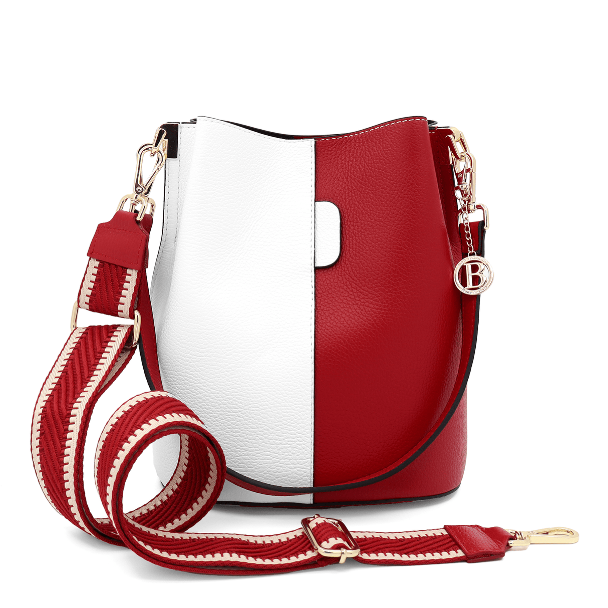 Női táska természetes bőrből, 2 fogantyúval Alba - fehér/piros