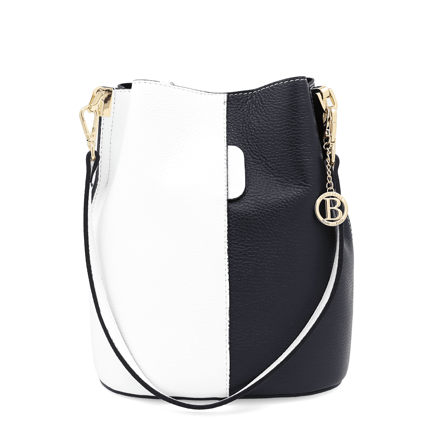 Női táska természetes bőrből, 2 fogantyúval Alba - fehér/sötétkék