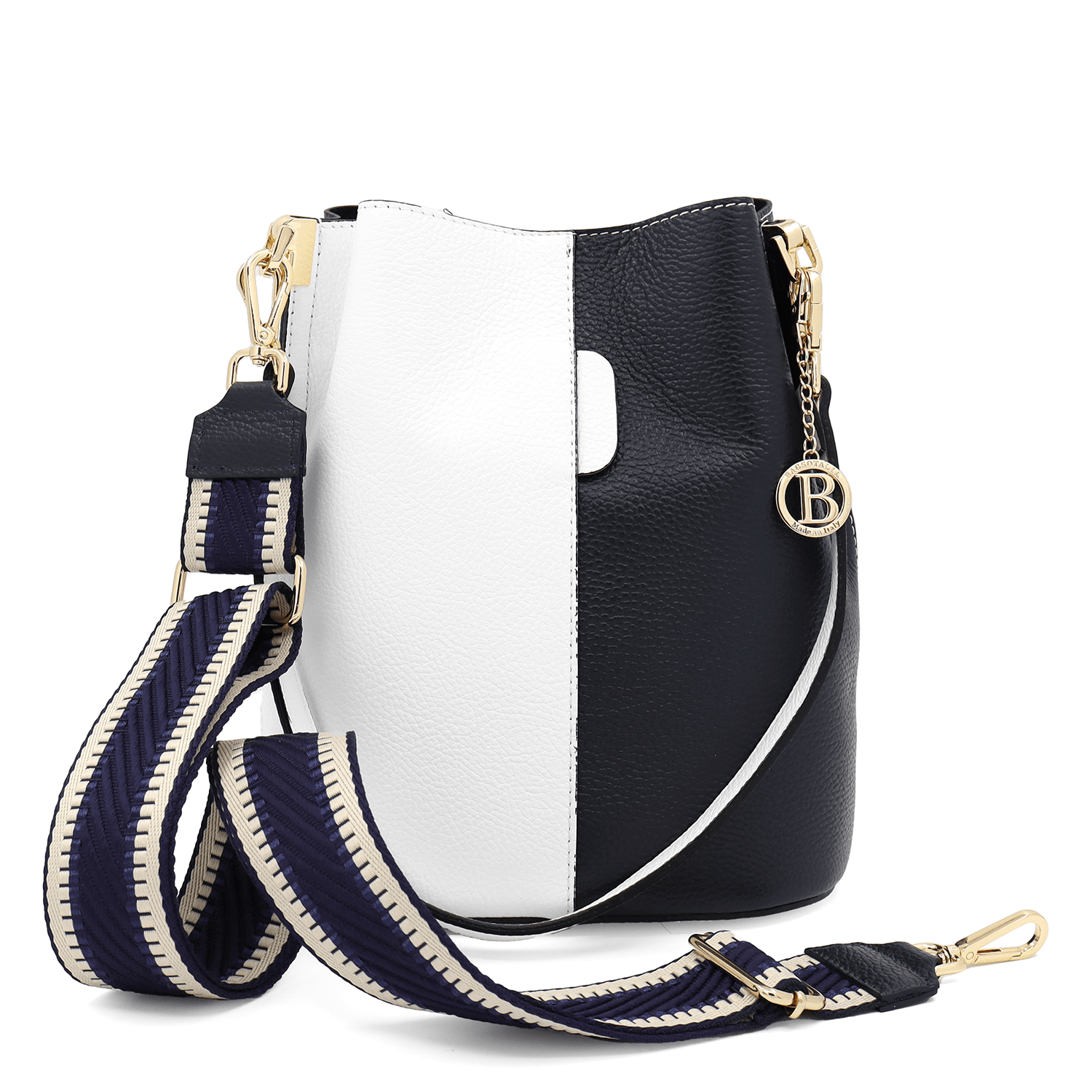 Női táska természetes bőrből, 2 fogantyúval Alba - fehér/sötétkék