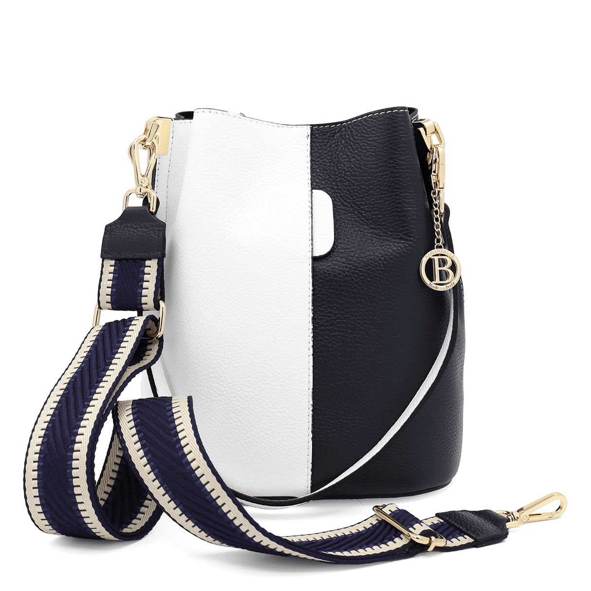 Női táska természetes bőrből, 2 fogantyúval Alba - fehér/sötétkék