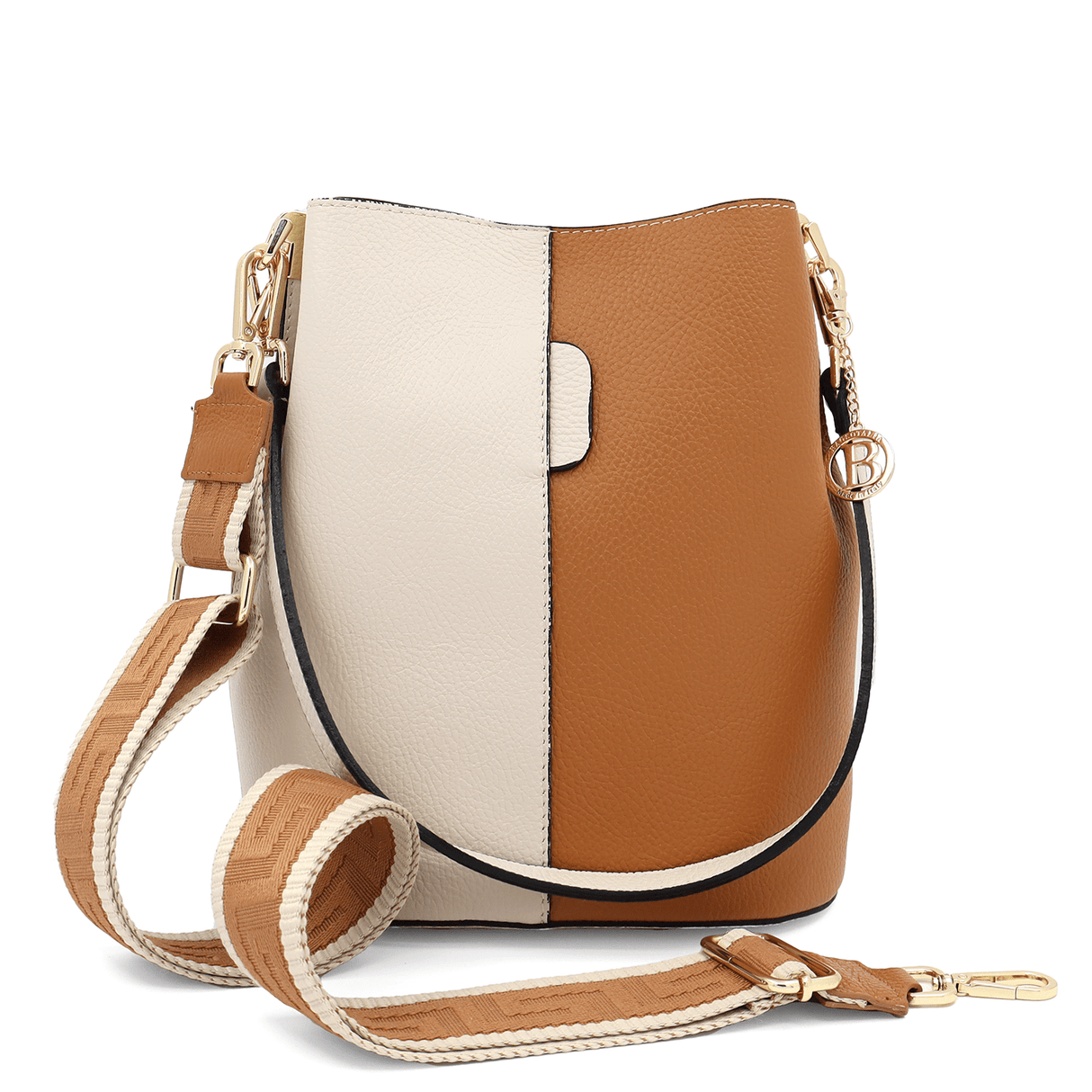 Női táska természetes bőrből, 2 fogantyúval Alba - bézs/téglavörös