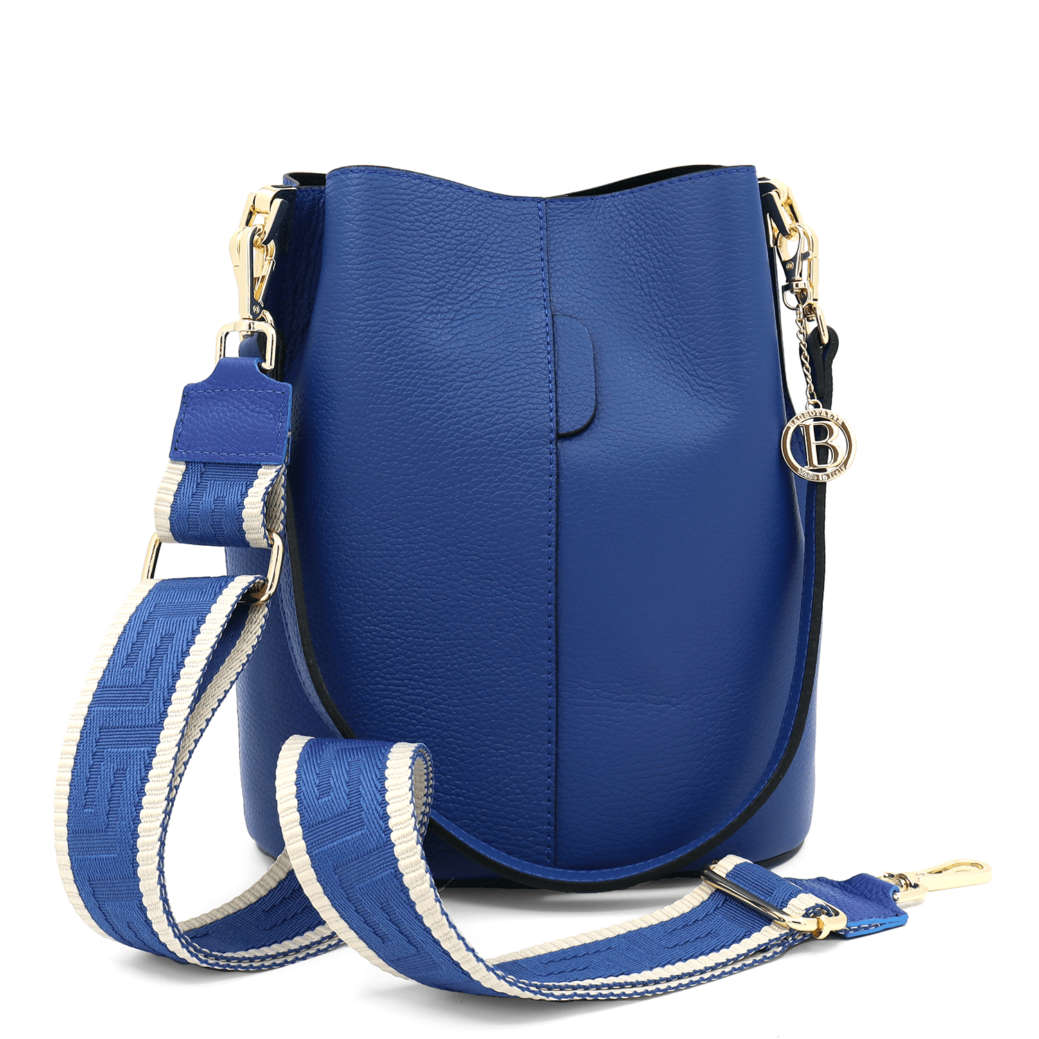 Női táska természetes bőrből, 2 fogantyúval Alba - sötétkék