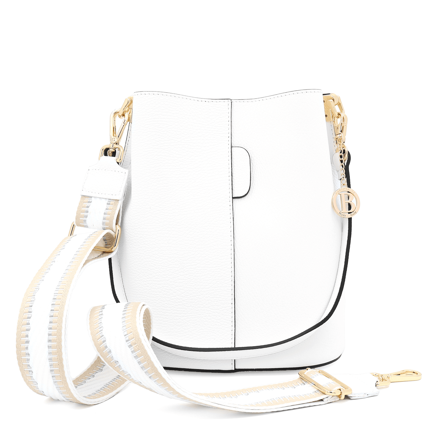 Női táska természetes bőrből, 2 fogantyúval Alba - fehér