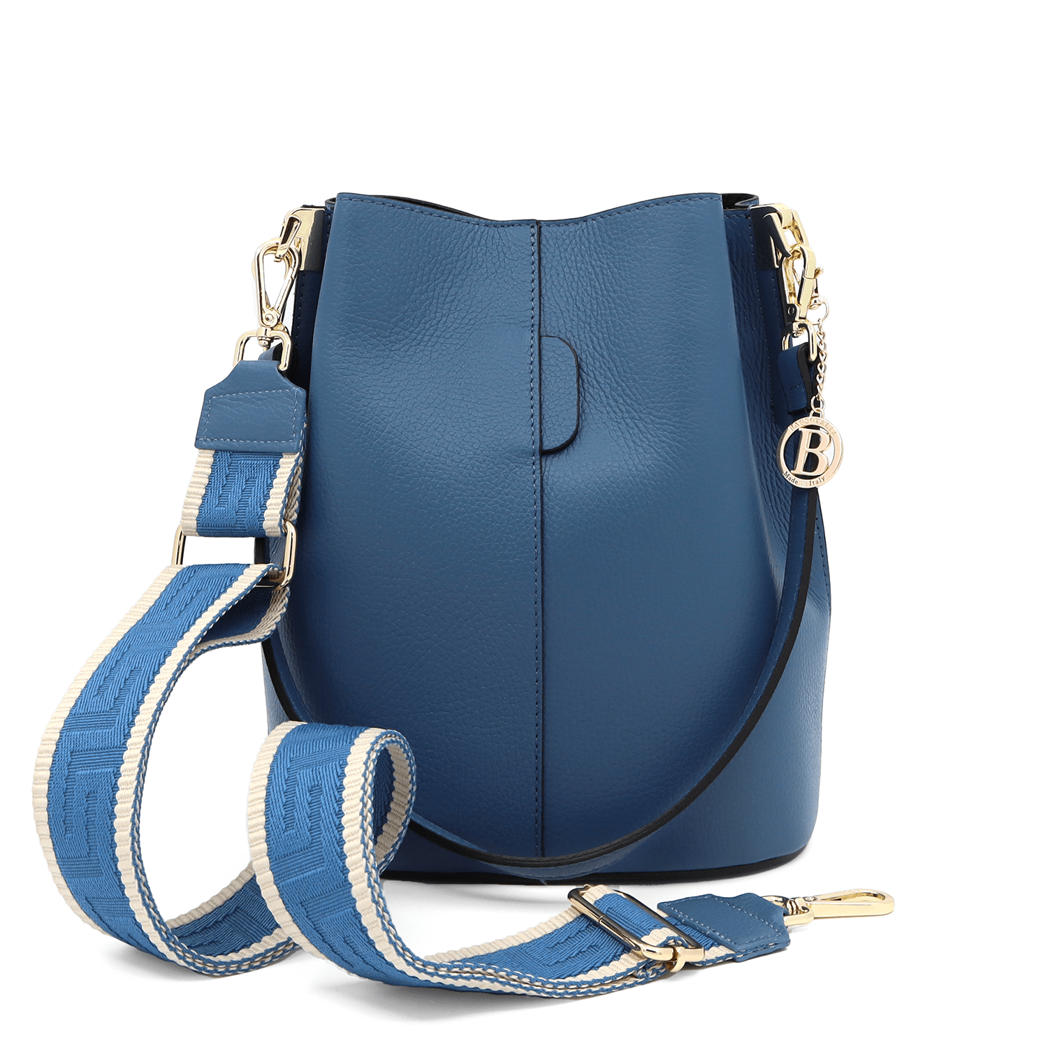 Női táska természetes bőrből, 2 fogantyúval Alba - kék