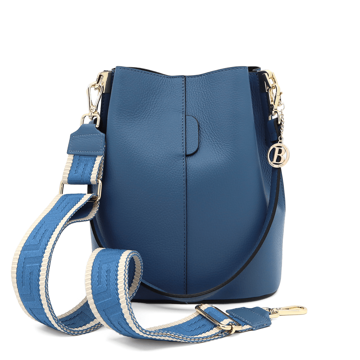 Női táska természetes bőrből, 2 fogantyúval Alba - kék