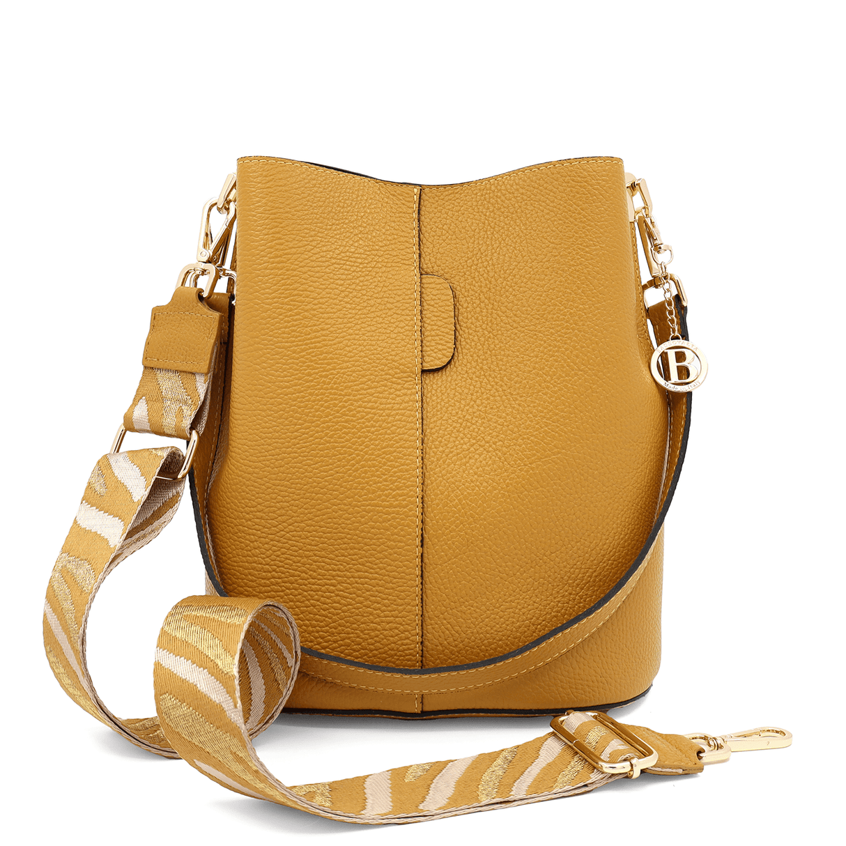 Női táska természetes bőrből, 2 fogantyúval Alba - mustársárga