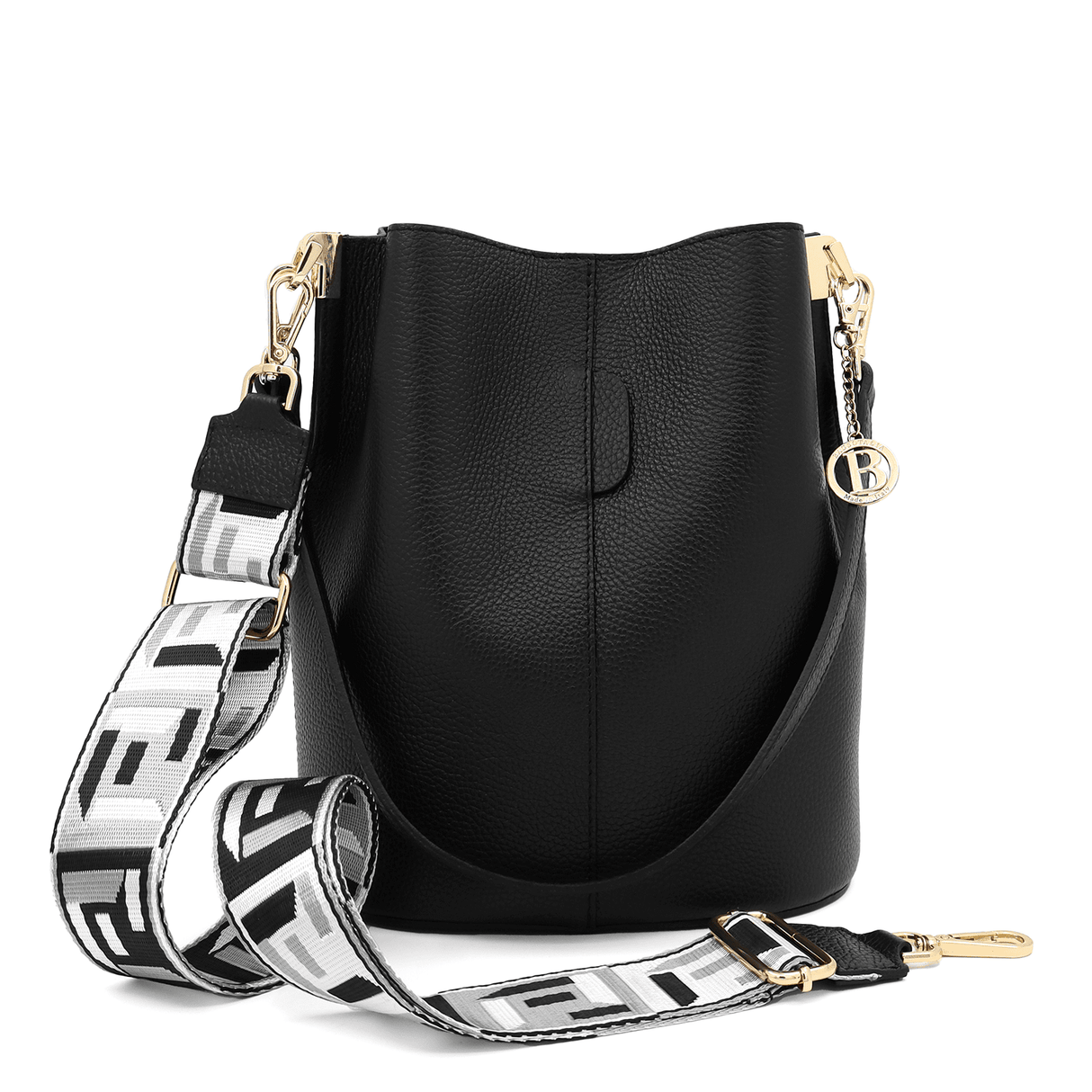 Női táska természetes bőrből, 2 fogantyúval Alba - fekete