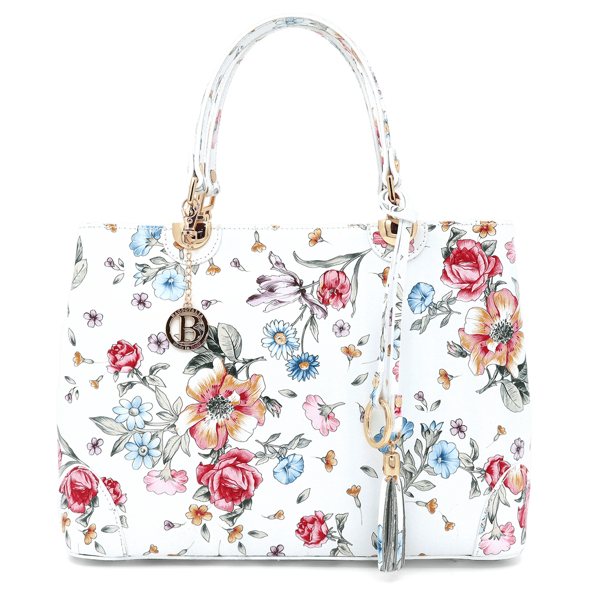 Női táska természetes bőrből, Alika nyomtatással - fehér