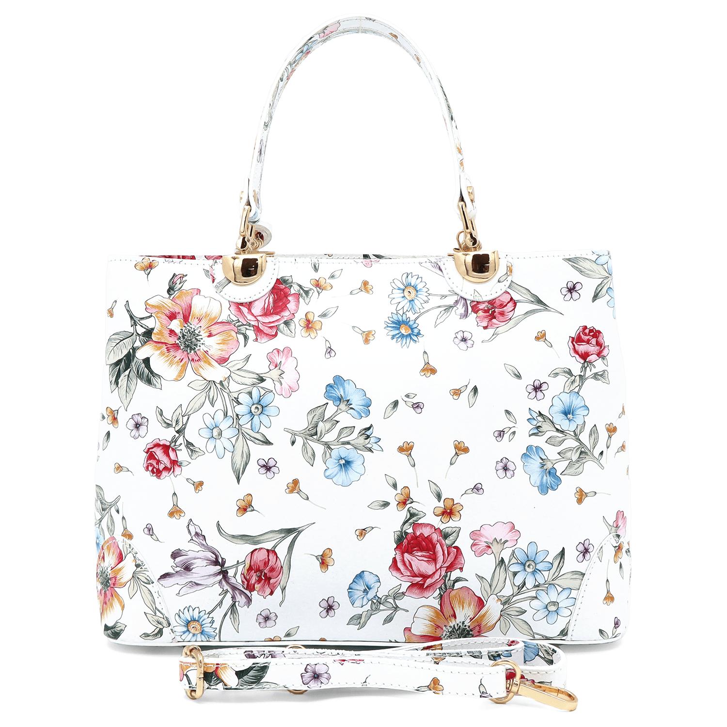 Női táska természetes bőrből, Alika nyomtatással - fehér