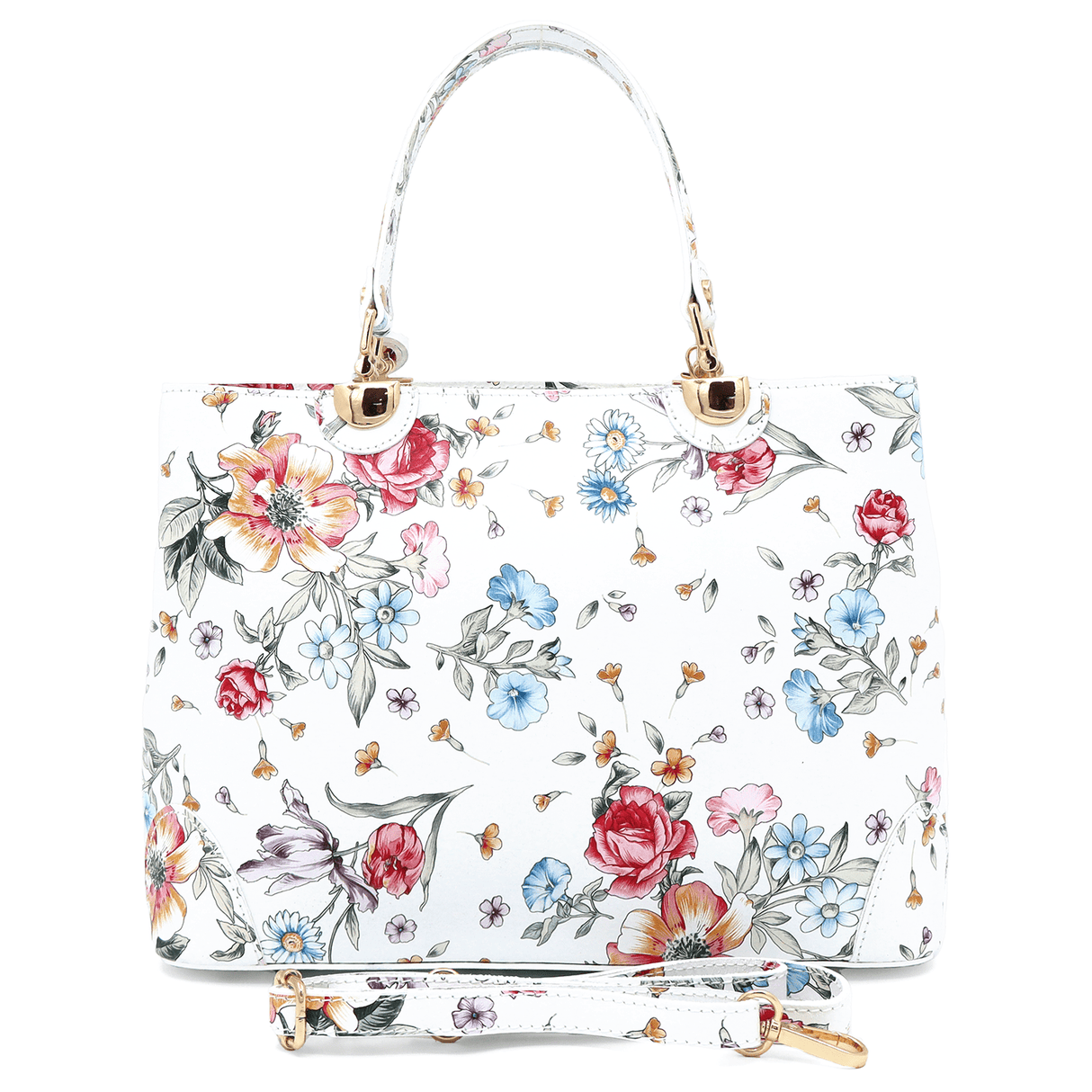 Női táska természetes bőrből, Alika nyomtatással - fehér