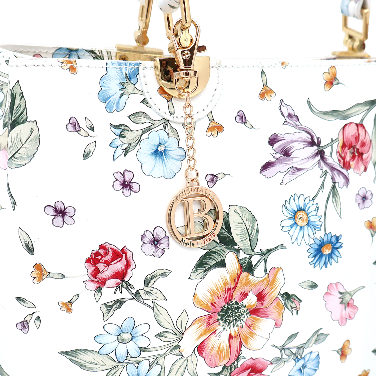 Női táska természetes bőrből, Alika nyomtatással - fehér