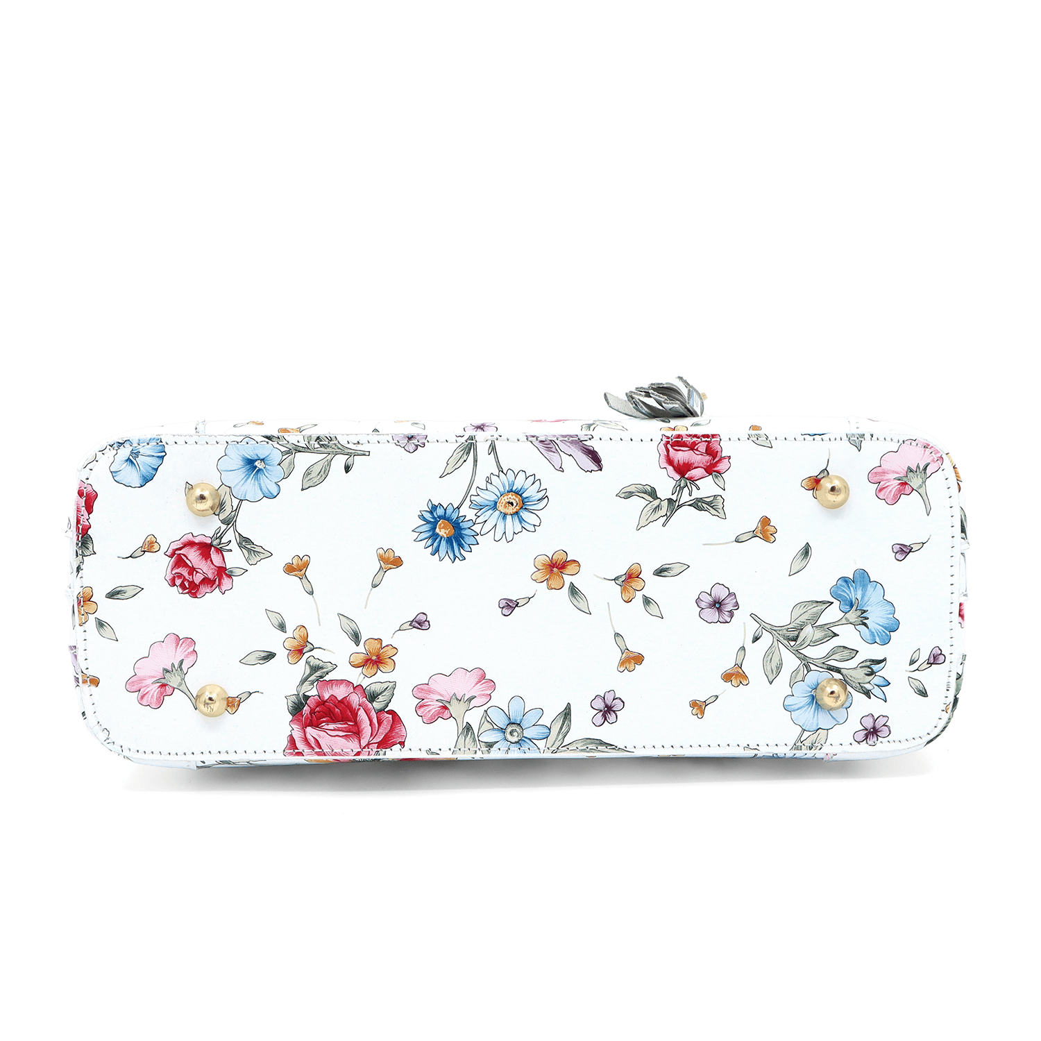 Női táska természetes bőrből, Alika nyomtatással - fehér