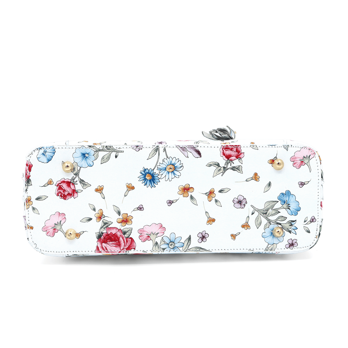 Női táska természetes bőrből, Alika nyomtatással - fehér