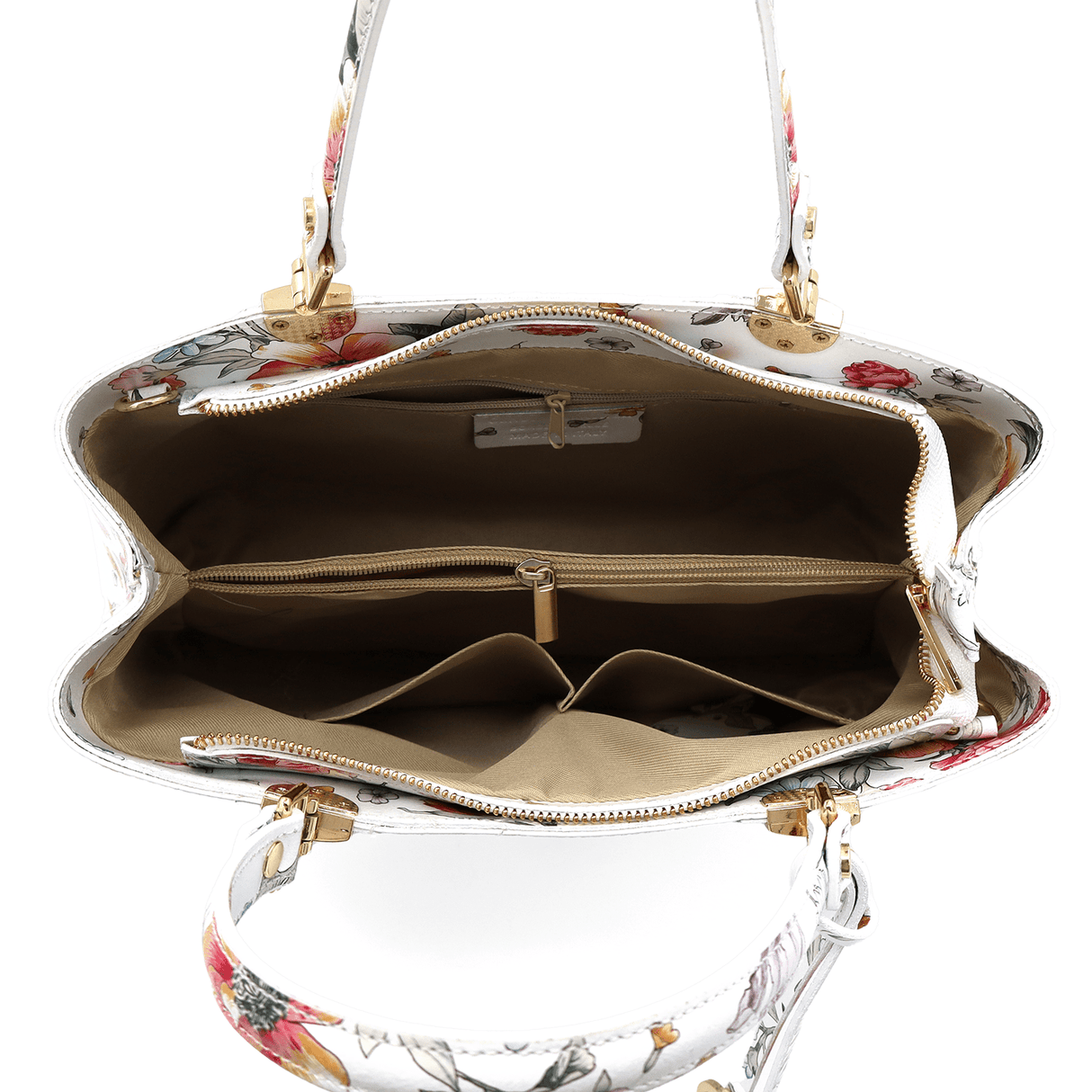 Női táska természetes bőrből, Alika nyomtatással - fehér