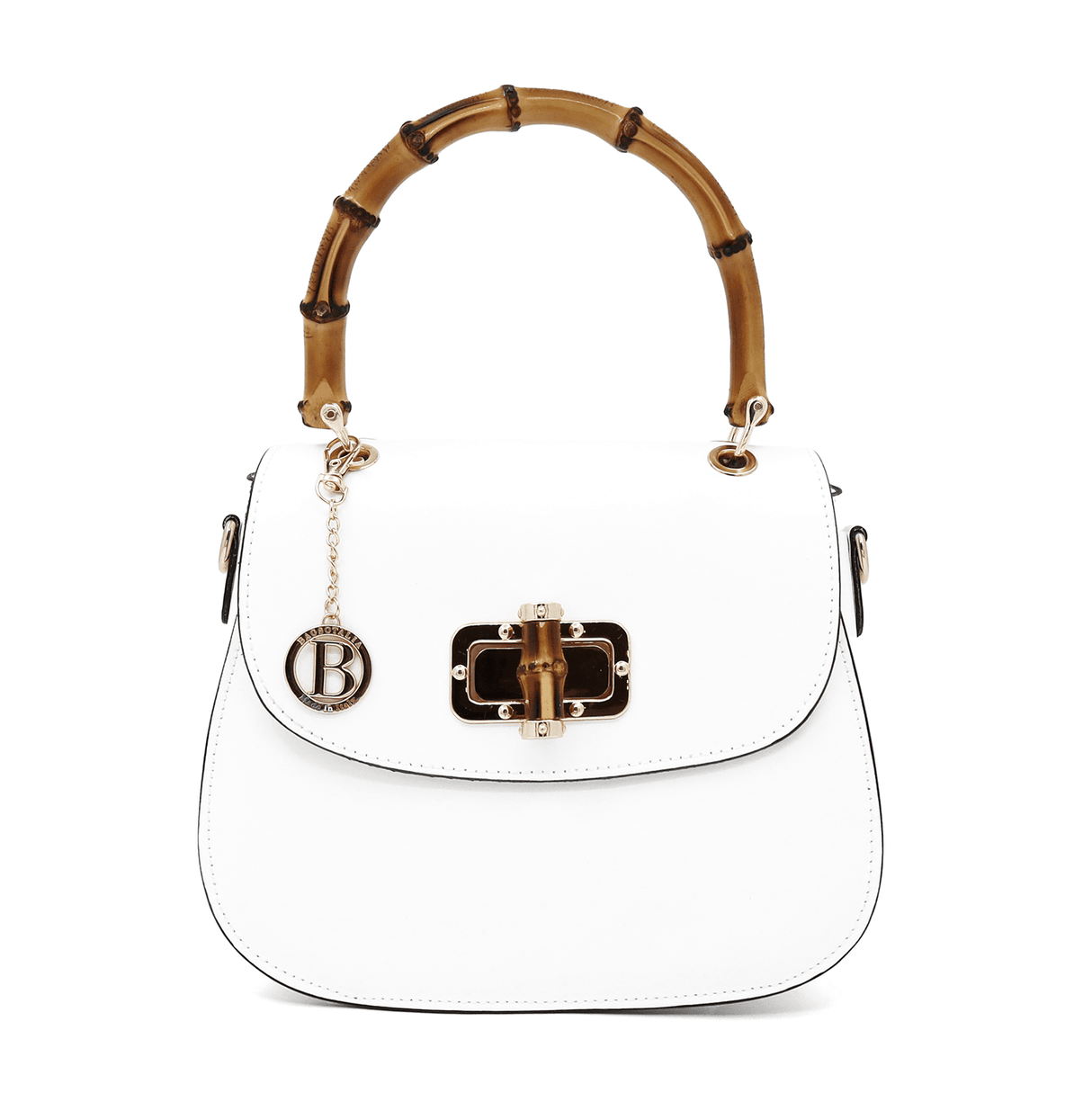 Női táska természetes bőrből, bambusz fogantyúval Ronda - fehér