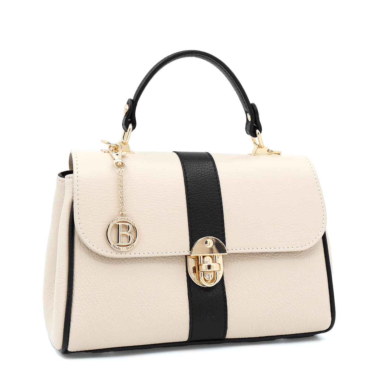 Női táska természetes bőrből Miriam - bézs/fekete