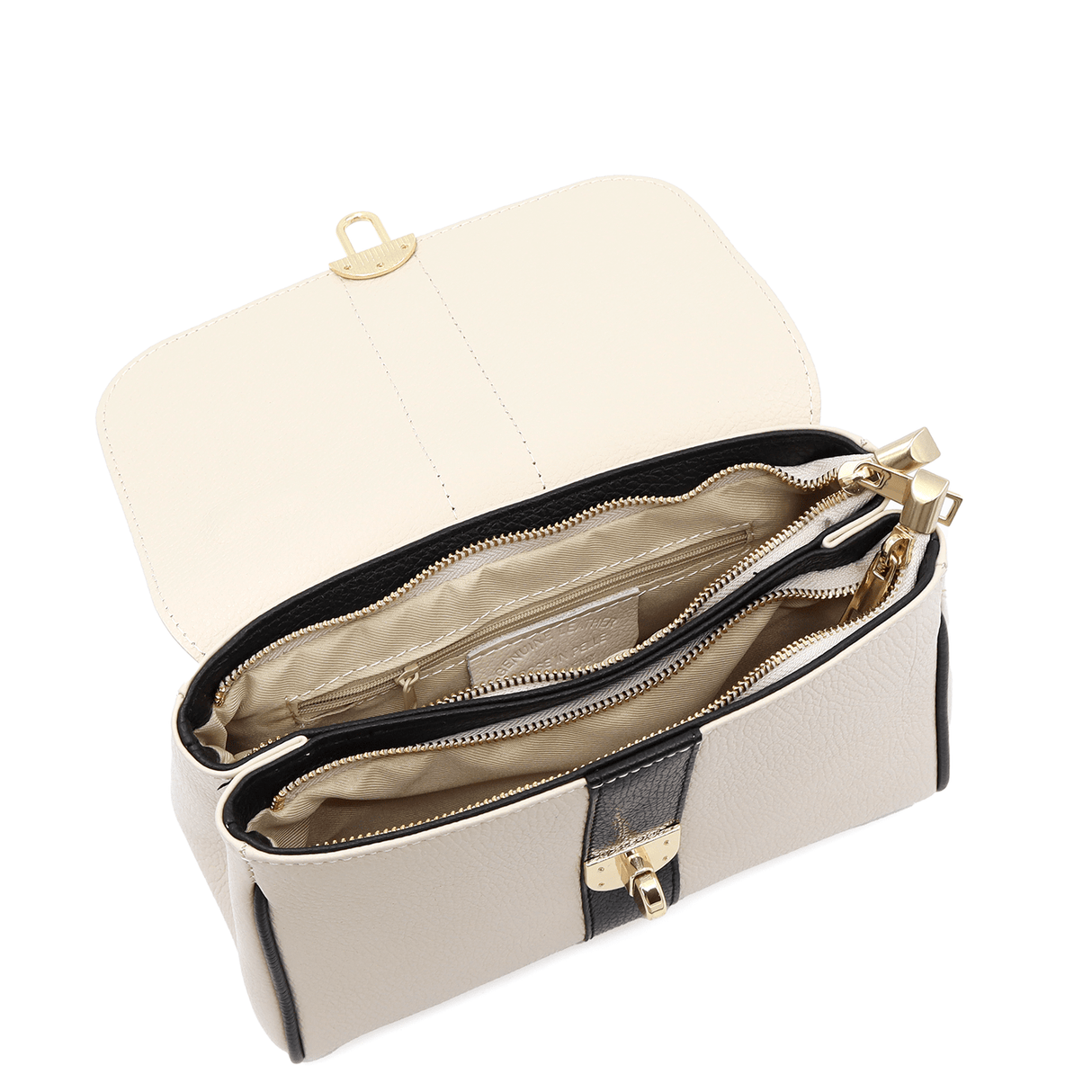 Női táska természetes bőrből Miriam - bézs/fekete