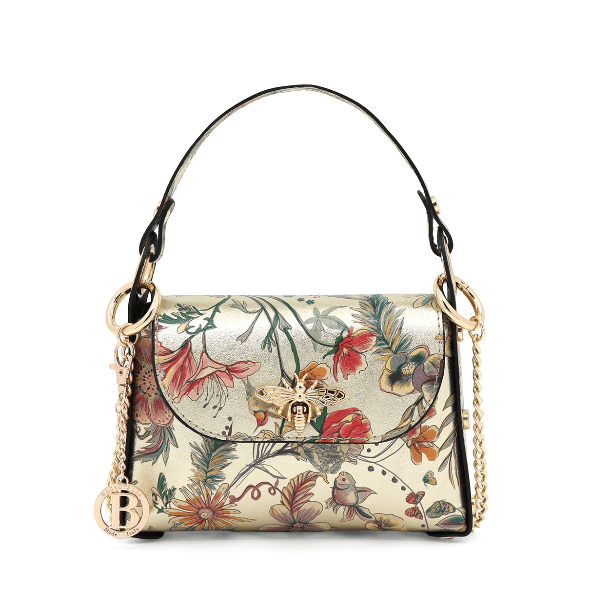 Női táska 2 fogantyúval, természetes bőrből, Alena - arany