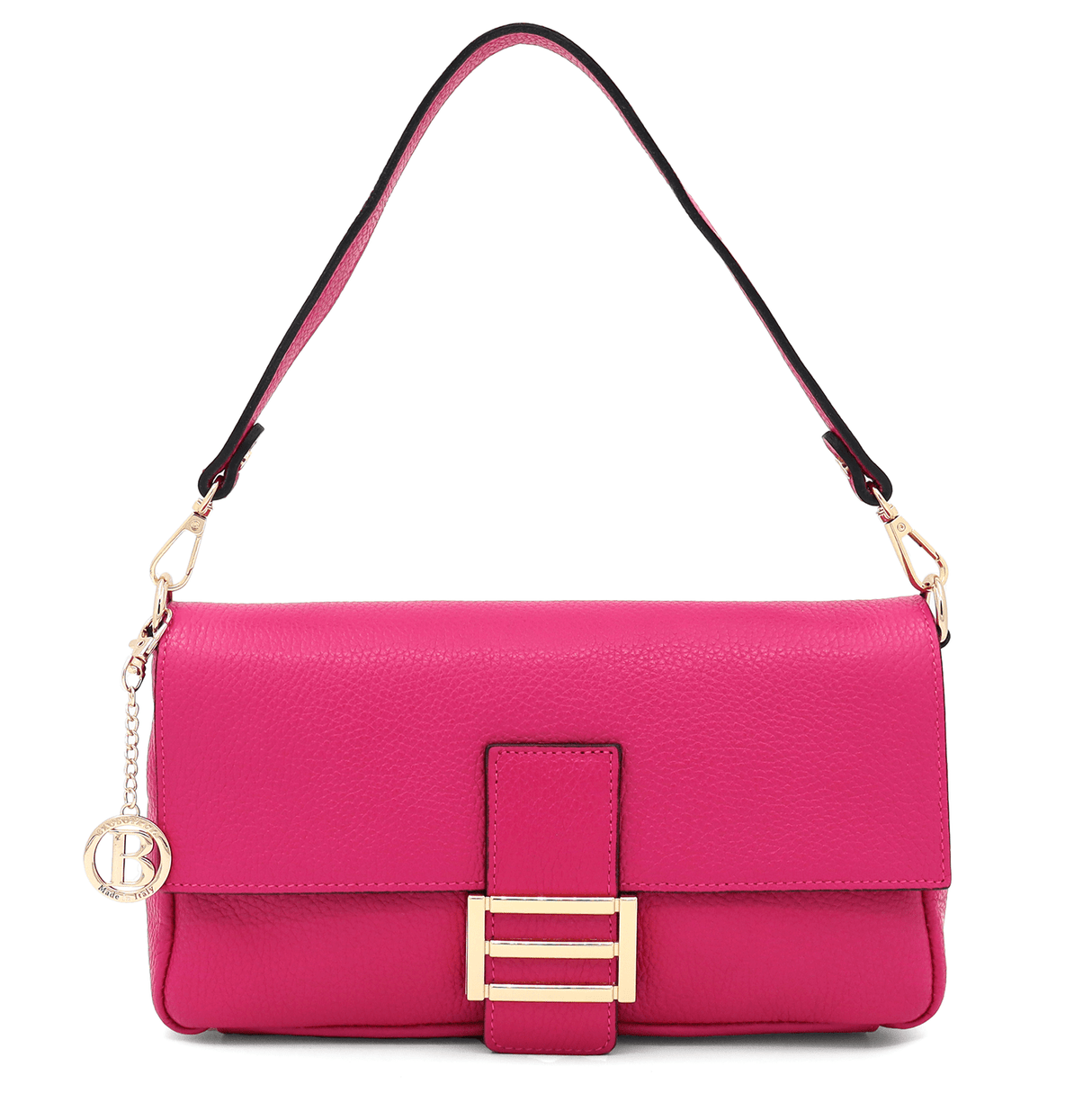 Női táska 2 fogantyúval, természetes bőrből, Napolia - fukszia