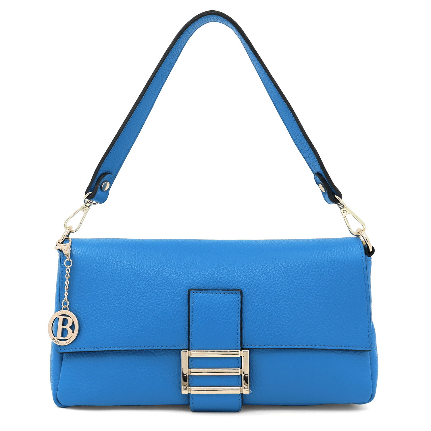 Női táska 2 fogantyúval, természetes bőrből, Napolia - kék