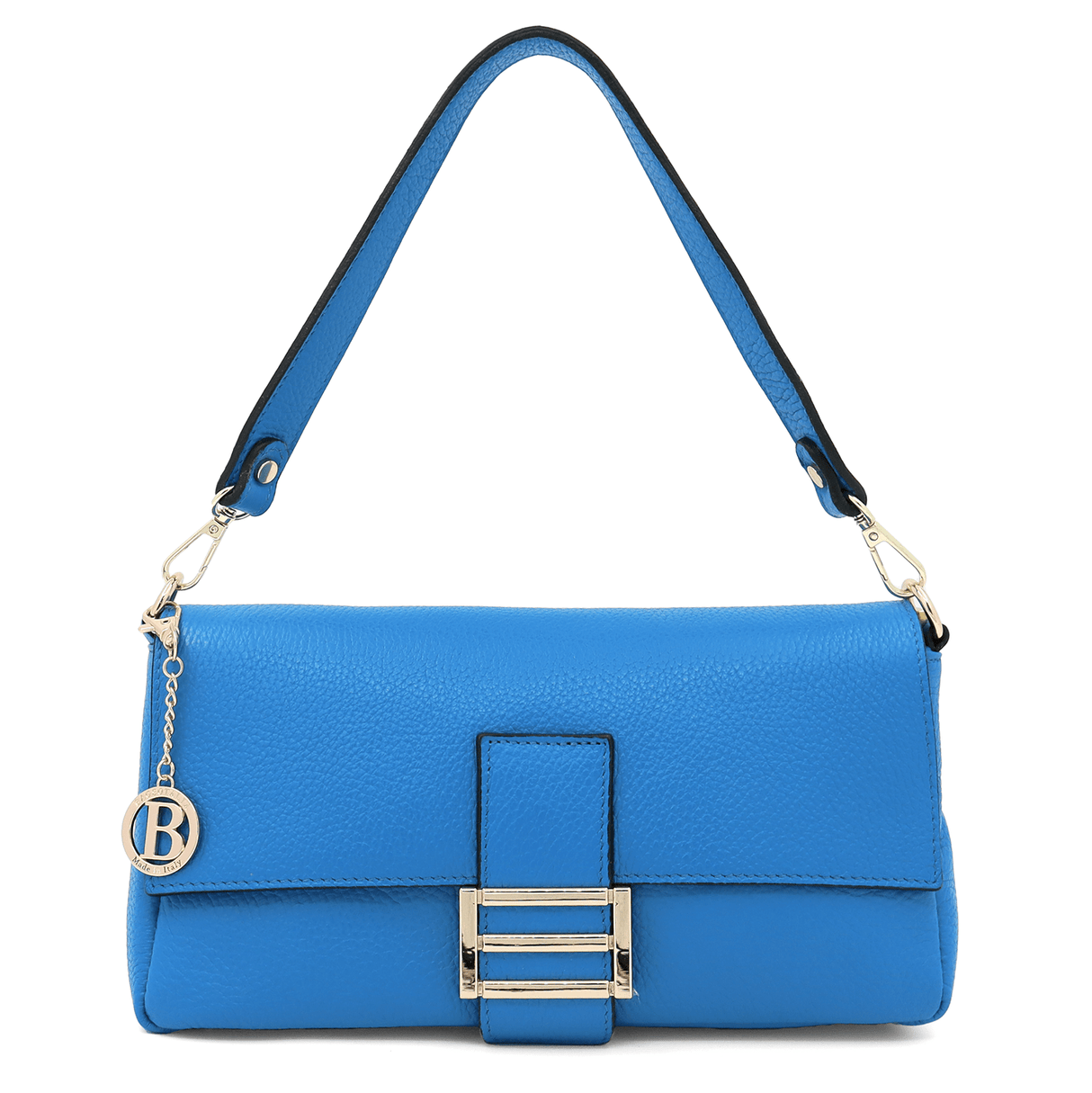 Női táska 2 fogantyúval, természetes bőrből, Napolia - kék