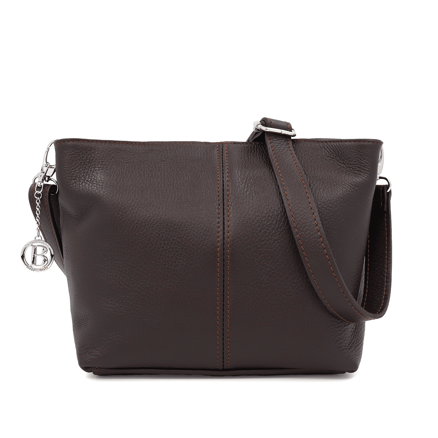 Női válltáska természetes bőrből - sötétbarna