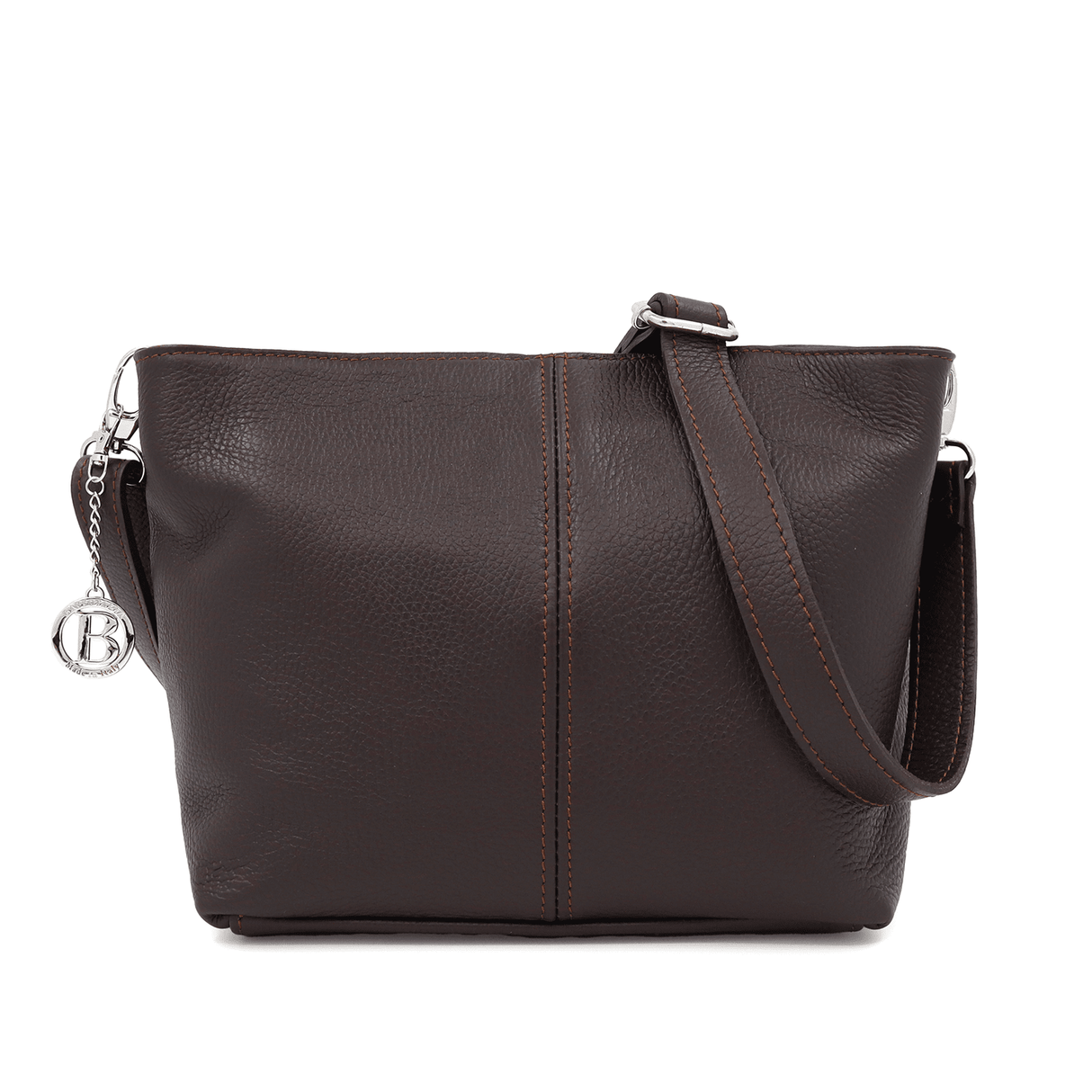 Női válltáska természetes bőrből - sötétbarna