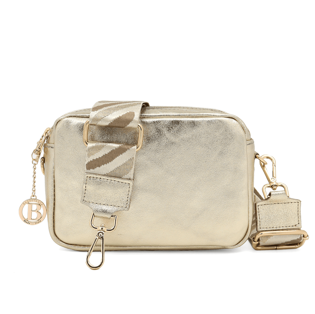 Természetes bőr válltáska 2 fogantyúval - arany színű