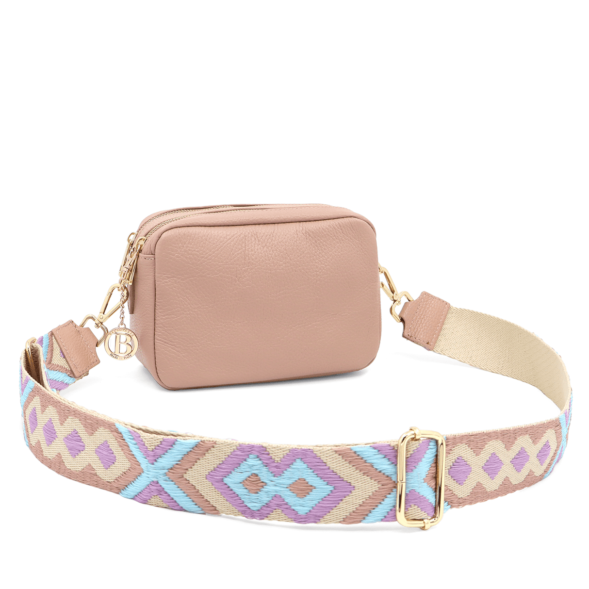 Természetes bőr válltáska 2 fogantyúval - rózsaszín